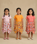 Cotton Fish Midi Floral Printed Skirt | Casual wear for Girl Kids Age 2 To 9 Years (Pack of 3)