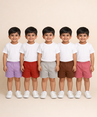 Pure Cotton Plain Shorts for Boys Kid with Elastic Age 1 to 4 Years (Pack of 10)