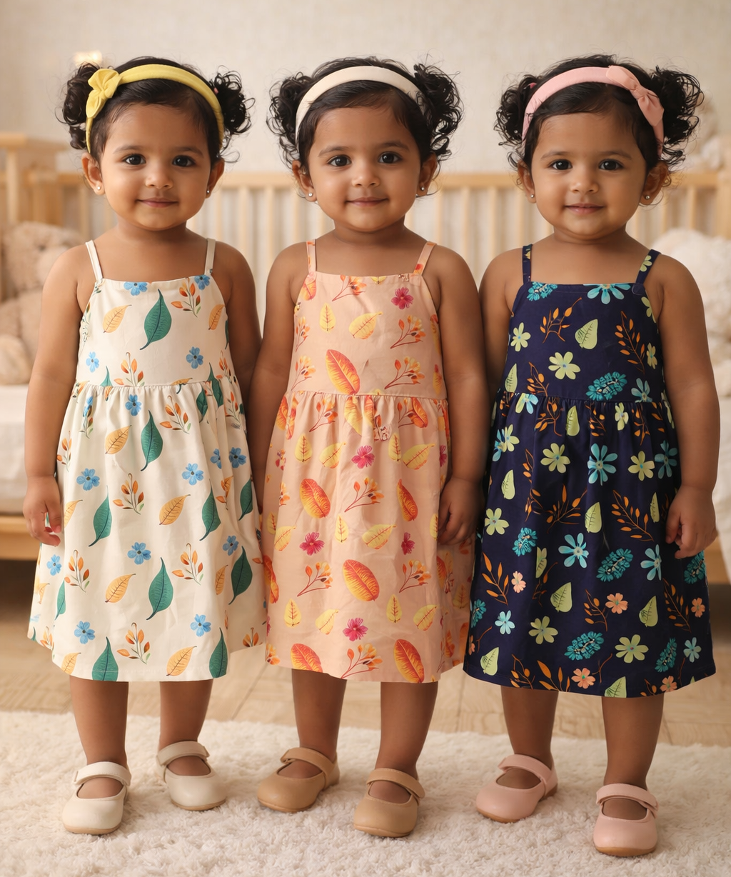 Girl Baby Sleeveless Cotton Frock Printed with Underwear | Age 0 to 6 Months (Pack of 3 Pieces)