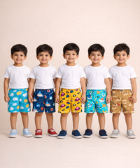 Boys Kids Pure Cotton Printed Shorts with Elastic | Age 0 to 4 Years (Pack of 10 Pieces)