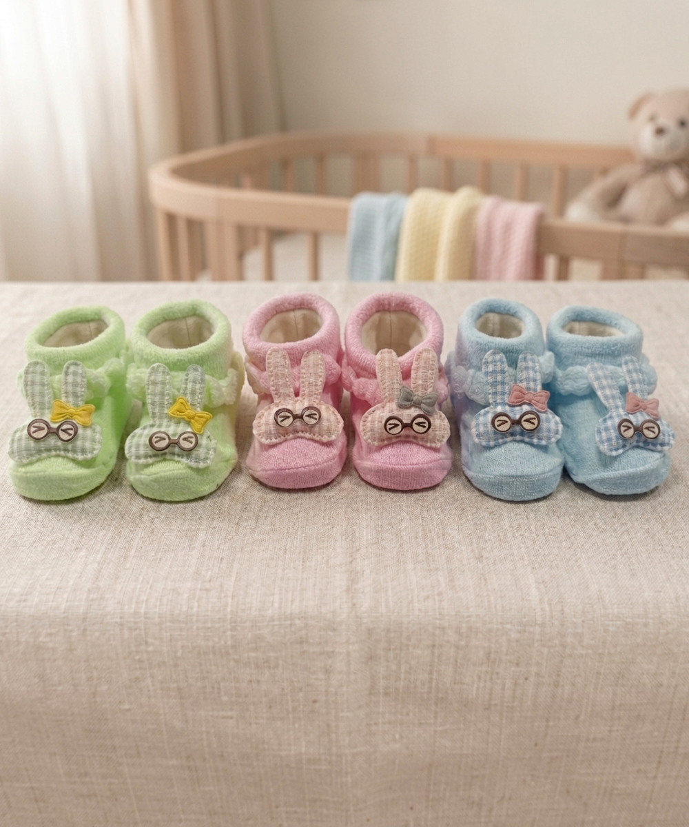 Soft Cotton Baby Booties | 0 to 12 Months | Pack of 3 Pairs Set