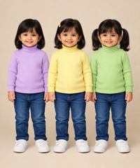 Kids Girls Full Sleeve Hi-Neck Plain Rib T-shirt | Age 0 to 5 Years | Pack of 3 Pieces