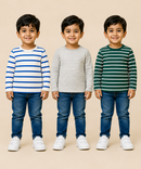 Kids Boys Cotton Stripes Full Sleeve T-shirt | Age 0-3 Years (Pack of 3)