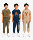 Boys Graphic Printed T-Shirt & Typography Track Pant Co-Ord Set | Age 2-5 Years | Pack Of 3 Set