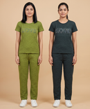 Women Textured Polyester Co-ord Set | Half Sleeve Top & Pants | Pack of 2 Set Combo