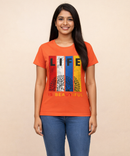 Premium Woman Half Sleeve T-Shirt / Round Neck Printed T-Shirt / Orange Color
