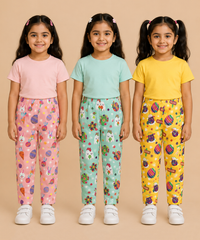 Pure Cotton Girls Printed Track Pant for Casual Night wear for Kids | Age 0 To 8 Years (Pack of 3)