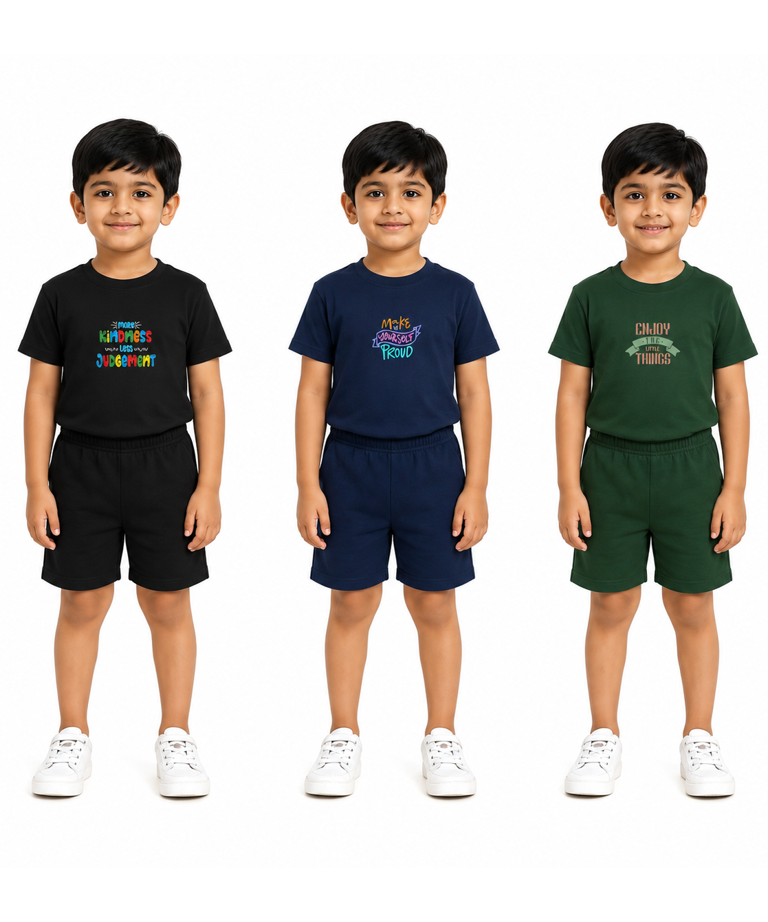 Kids Cartoon Print T-Shirt & Shorts Co-Ord Set for Boys | Age 6 Months-3 Years | Pack Of 3 Set Combo