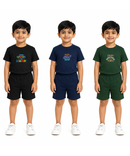 Kids Cartoon Print T-Shirt & Shorts Co-Ord Set for Boys | Age 6 Months-3 Years | Pack Of 3 Set Combo