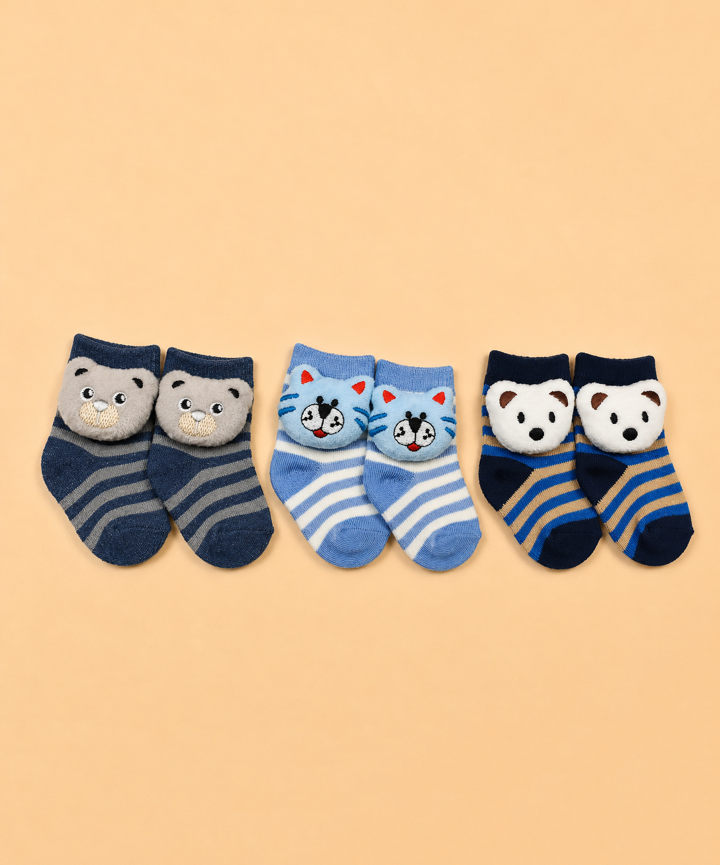 Cute Cartoon Animal Baby Kids Ankle Socks | Age 0-12 Months | Soft Cotton Anti-Slip Toddler Socks for Boys & Girls | Pack of 3 Pairs Combo