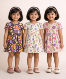 Girl Kids Frock 100% Cotton Floral Printed Gown Dress/Frock Dress | Age 1 to 8 Years (Pack of 3 Pieces)