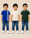 Kids Boys Popcorn Stripes Half Sleeve T-Shirt | Age 3 to 6 Years (Pack of 3 Pieces)