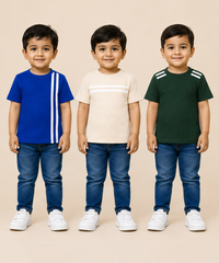 Kids Boys Popcorn Stripes Half Sleeve T-Shirt | Age 3 to 6 Years (Pack of 3 Pieces)