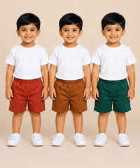 Pure Cotton Plain Shorts for Boys Kid with Elastic Age 3 Months to 4 Years (Pack of 3)