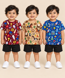 Baby Boys All Over Printed Cotton T-Shirt Multi Colour | Age 0 to 36 Months (Pack of 3 Pieces)