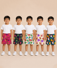 Boys Kids Pure Cotton Printed Shorts with Elastic | Age 4 to 5 Years (Pack of 5 Pieces)