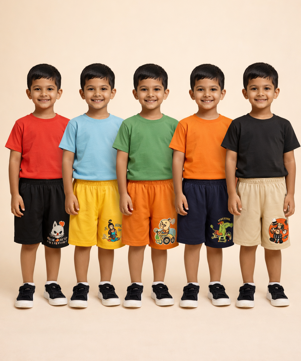 Boy Kid Cotton Printed Shorts | Random Cartoon Printed | Age 1 to 6 Years (Pack of 5 Pieces)