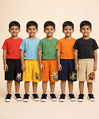 Boy Kid Cotton Printed Shorts | Random Cartoon Printed | Age 1 to 6 Years (Pack of 5 Pieces)