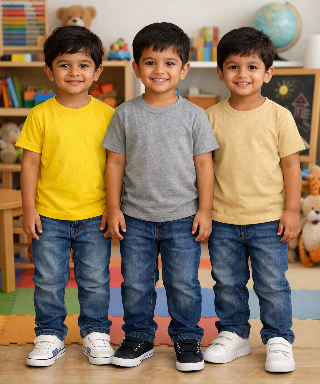Kids Cotton Boys Tshirt Plain Multi Color | Age 0 to 6 Years (Pack of 3 Pieces)