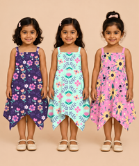 Fish Frock Floral Printed | Casual wear for Girl Kids Age 1 To 6 Years (Pack of 3)