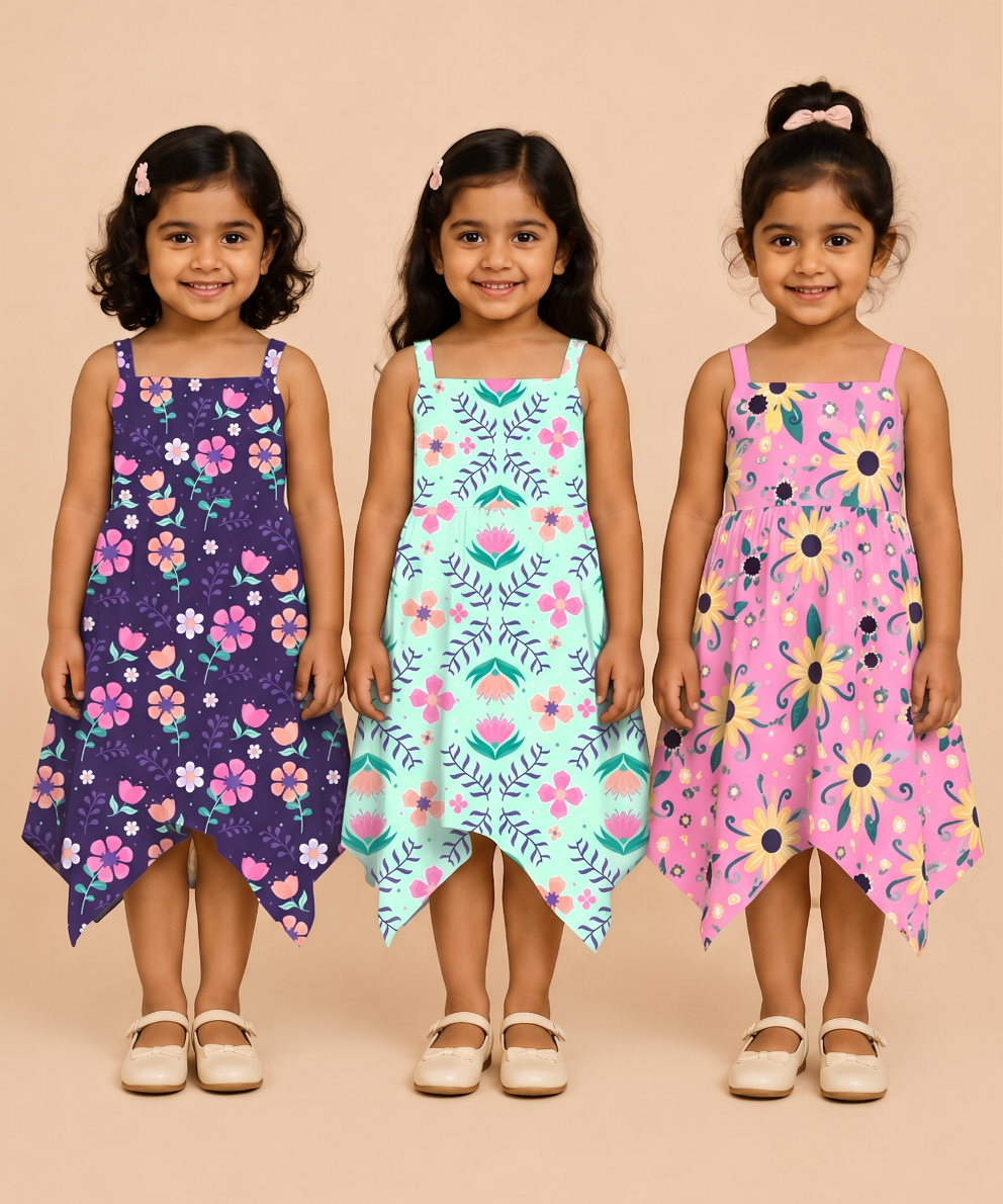 Fish Frock Floral Printed | Casual wear for Girl Kids Age 1 To 6 Years (Pack of 3)