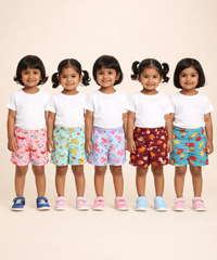 Girls Kids Pure Cotton Printed Shorts with Elastic Age 0 To 4 Years (Pack of 10)