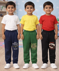 Cotton Track Pant with Bottom Cuff | Random Cartoon Printed | Age 0 to 5 Years (Pack of 3 Pieces)