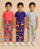 Pure Cotton Boys Printed Track Pant for Casual Night wear for Kids | Age 0 To 8 Years (Pack of 3)