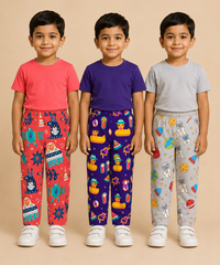 Pure Cotton Boys Printed Track Pant for Casual Night wear for Kids | Age 0 To 8 Years (Pack of 3)