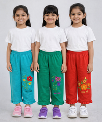 Pure Cotton Embroidered 3/4 Pajama Pant for Casual wear for Girl Kids Age 0 To 6 Years (Pack of 3)
