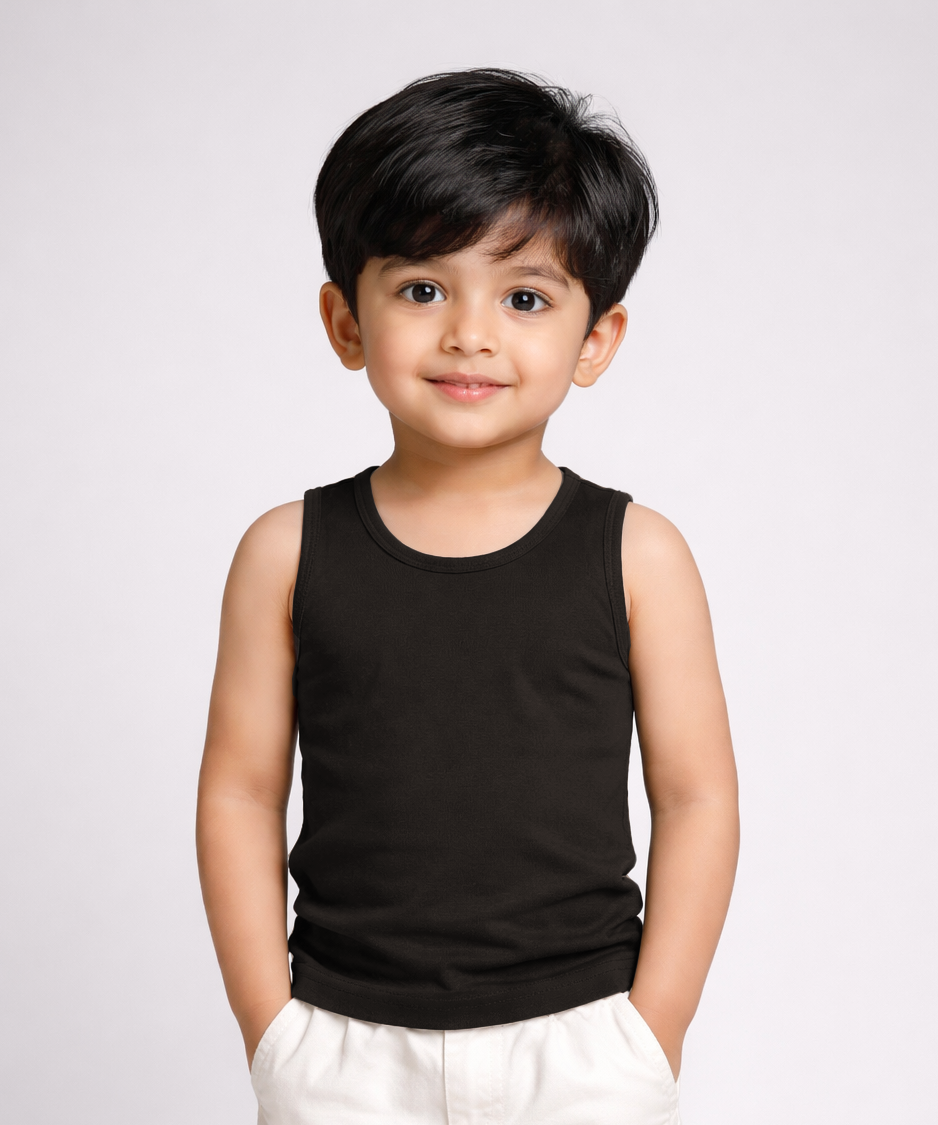 Kids Boys Color Cotton Inner Vest – Comfortable Sleeveless Undershirt ( Pack Of 5 Combo )