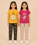 Girls Printed Cotton Night Suit Combo | Graphic Printed T-Shirts & Floral Night Pant | Age-2 to 6 Years | Pack Of 2 Sets