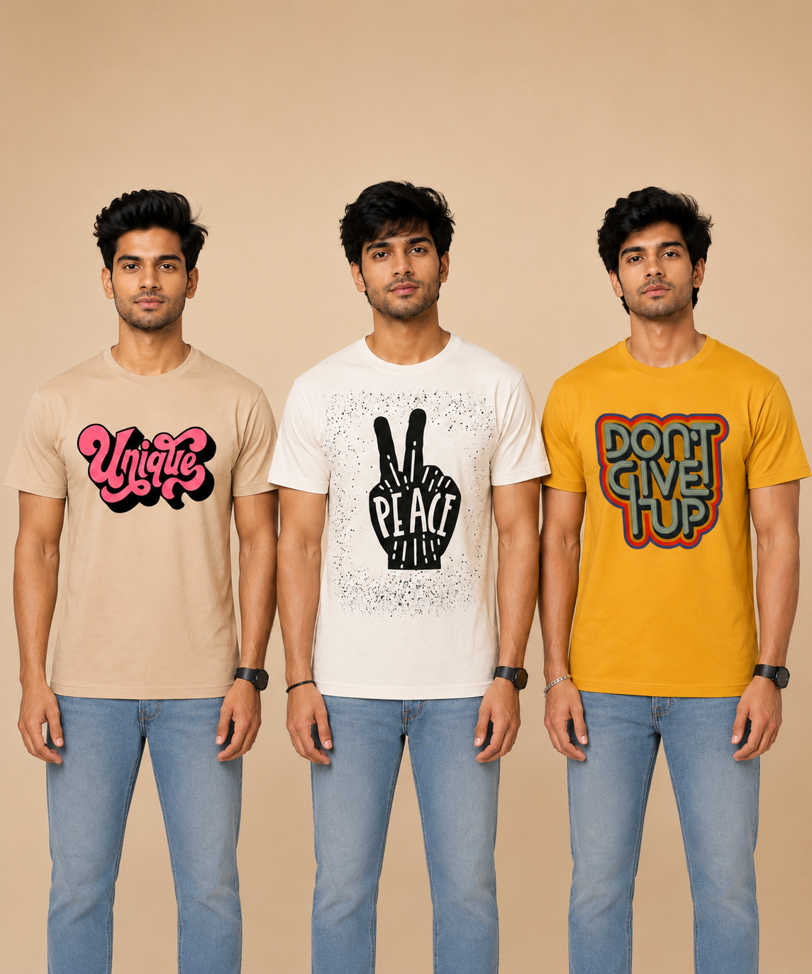 Men's Half Sleeve Printed Round Neck T-Shirt Combo (Pack of 3)