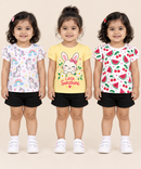 Baby Girls All Over Printed Cotton T-Shirt Multi Colour | Age 3 to 24 Months (Pack of 3 Pieces)