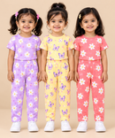 Girl Kids All Over Printed Tshirt and pant Co-ord Set | Age 6 Months to 4 Years (Pack of 3 Sets)