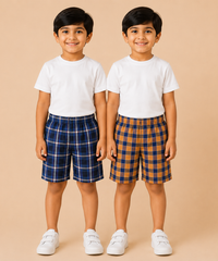 Kids Boys Checkered & Printed Cotton Shorts | Age - 5 to 10 Years | Soft Elastic Waist Casual Shorts | Combo Pack of 2 Pieces