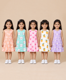 Girls 100% Cotton All Over Printed 2 To 5 Years Gown Dress/Frock Dress (Pack of 5)