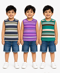 Cotton Stripes Kids Sleeveless Tshirt (Pack of 3)