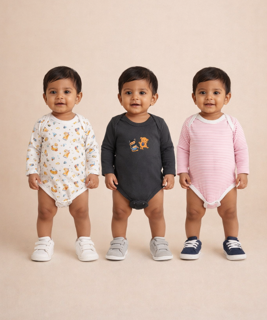 Boy & Girl Baby Long Sleeve Bodysuit | 100% Pure Cotton | Age 0-12 Months (Pack of 3 Combo)