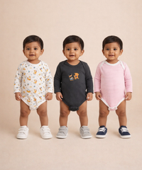 Boy & Girl Baby Long Sleeve Bodysuit | 100% Pure Cotton | Age 0-12 Months (Pack of 3 Combo)