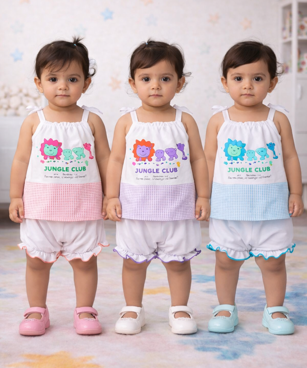 Boy & Girl Baby Printed Top Knot Dress | Top and Shorts Set | 100% Pure Cotton (Pack of 3 Sets Combo)