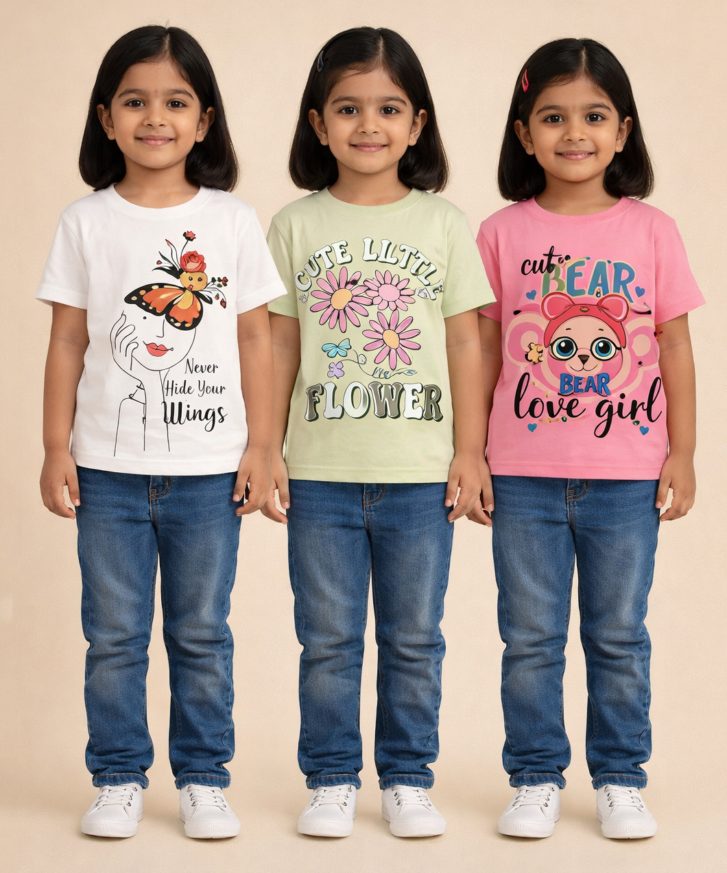 Kids 100% Cotton Fine Tshirt With Printed Multi Colour | Age 1 to 6 Years (Pack of 3 Pieces)