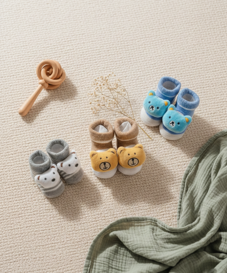 Soft Cotton Baby Booties | 0 to 12 Months (Pack of 3 Pairs)