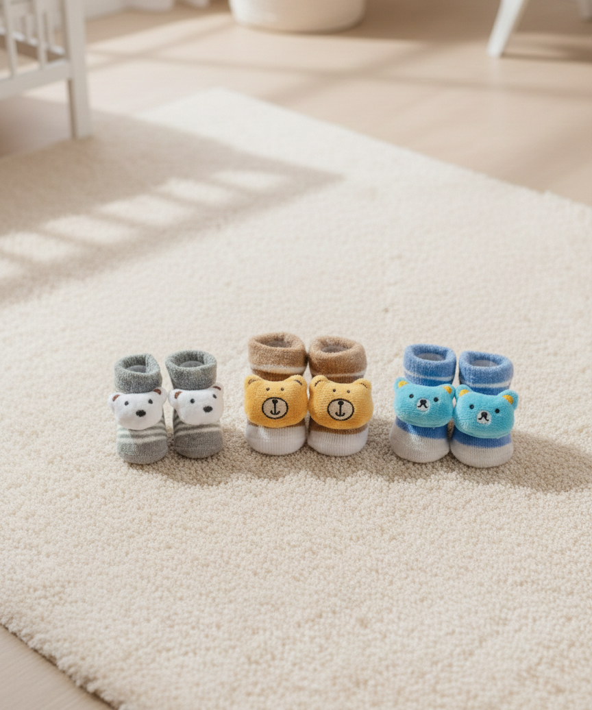 Soft Cotton Baby Booties | 0 to 12 Months (Pack of 3 Pairs)