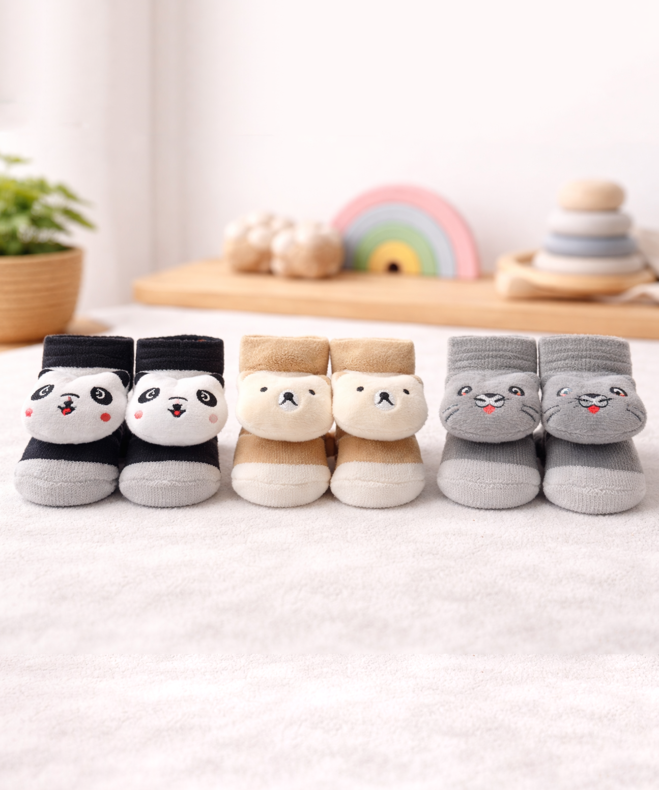 Soft Cotton Baby Booties | 0 to 12 Months (Pack of 3 Pairs)