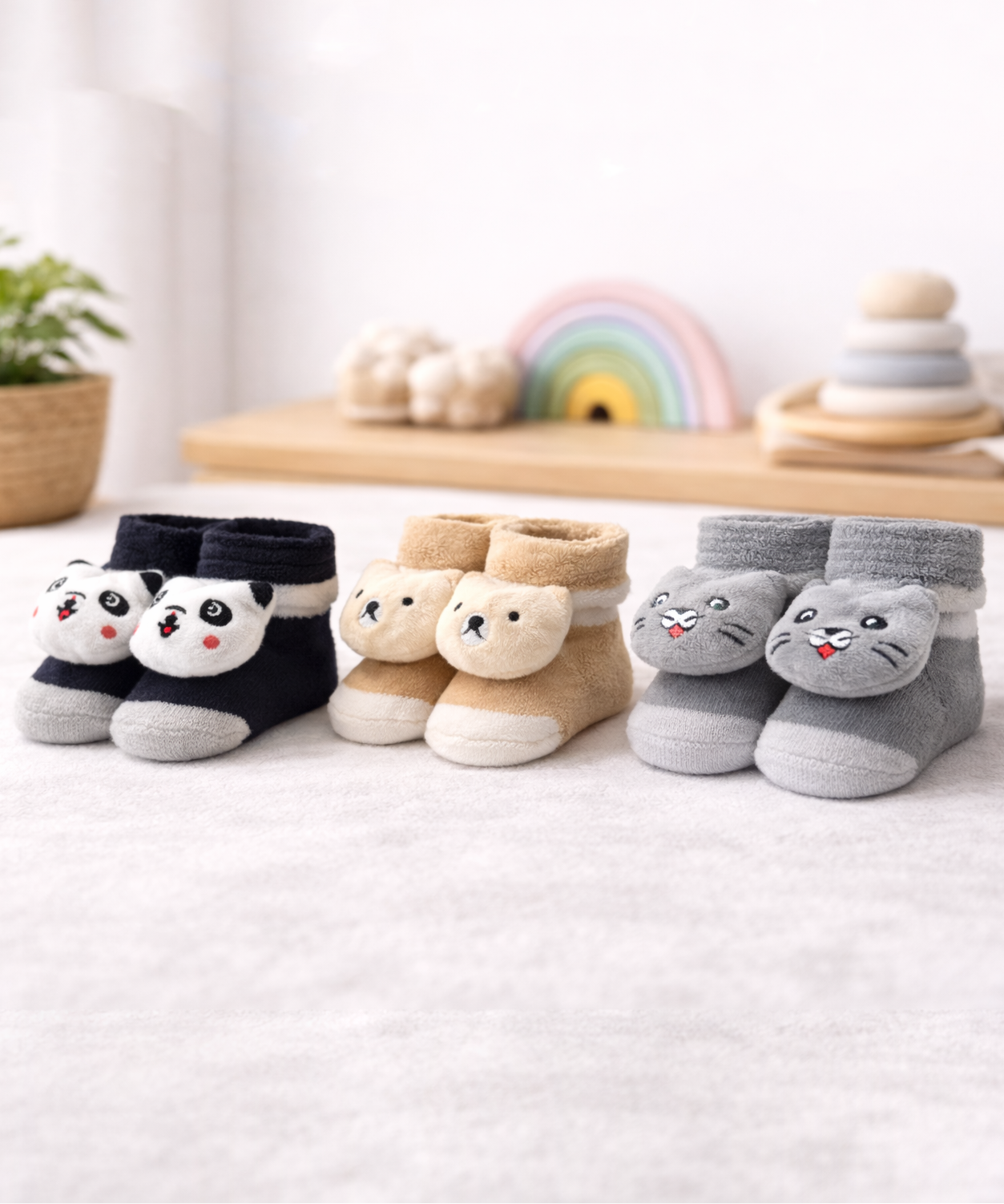 Soft Cotton Baby Booties | 0 to 12 Months (Pack of 3 Pairs)