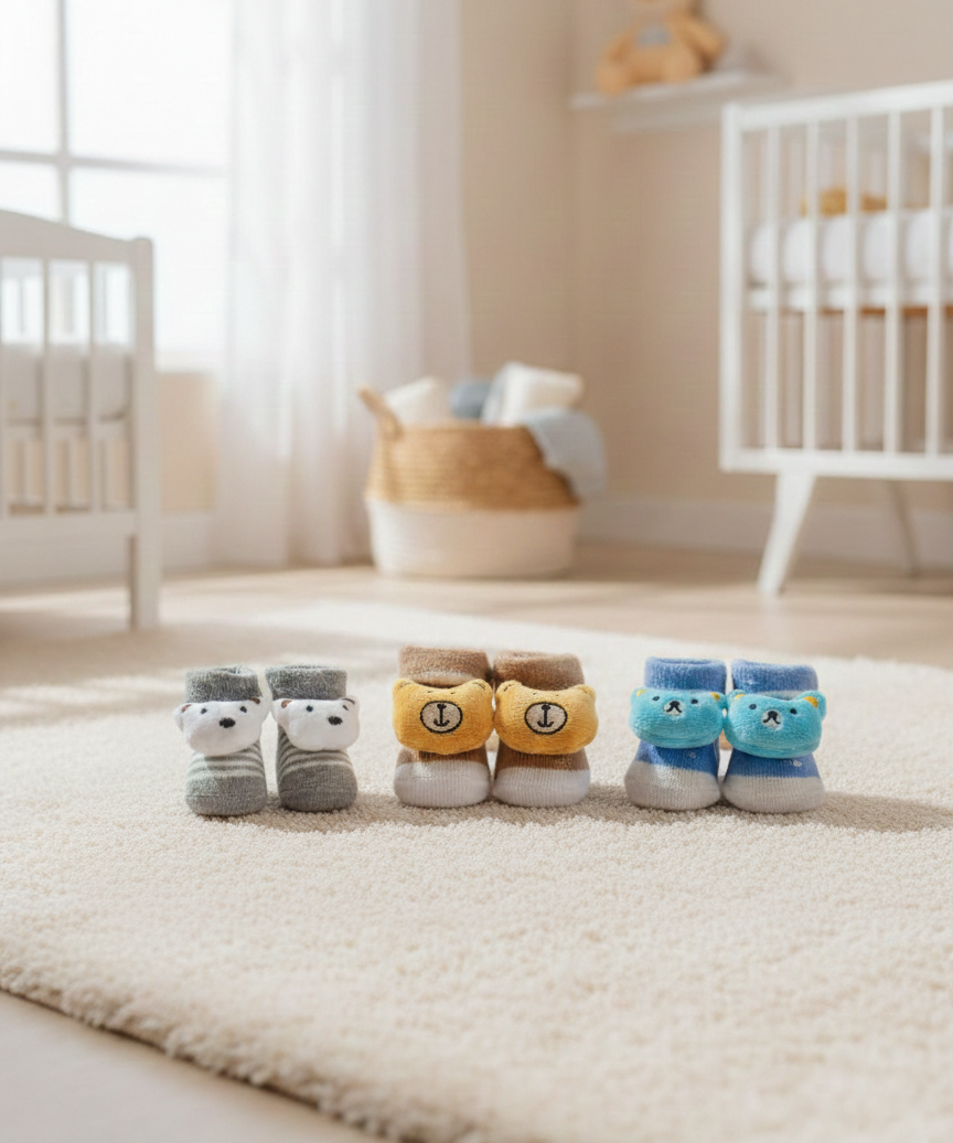 Soft Cotton Baby Booties | 0 to 12 Months (Pack of 3 Pairs)