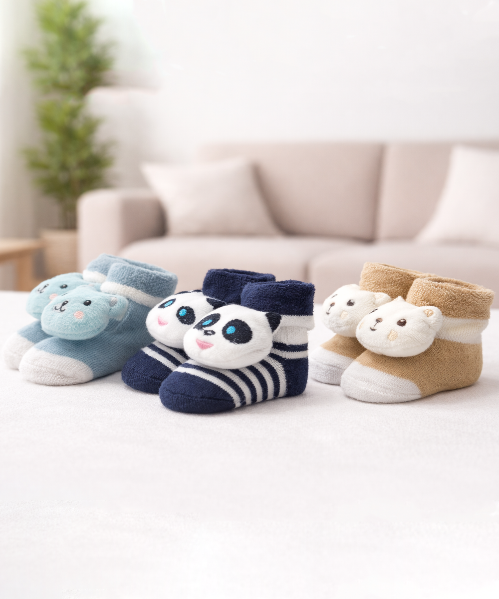 Soft Cotton Baby Booties | 0 to 12 Months (Pack of 3 Pairs)