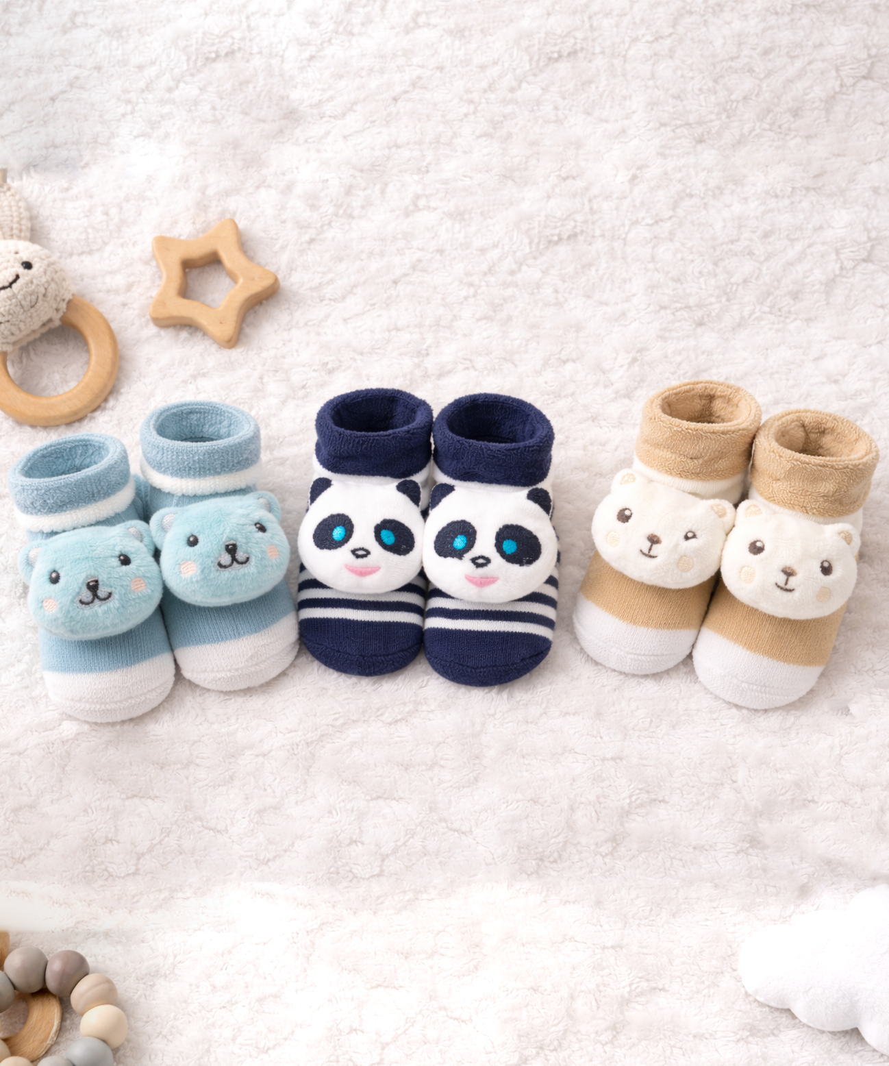 Soft Cotton Baby Booties | 0 to 12 Months (Pack of 3 Pairs)