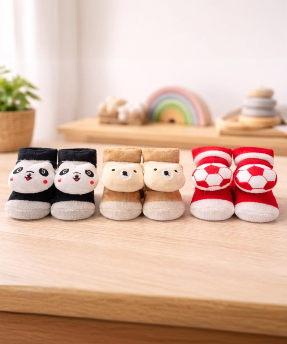 Soft Cotton Baby Booties | 0 to 12 Months (Pack of 3 Pairs)